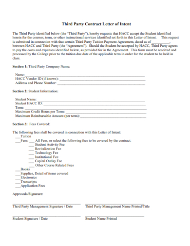 third party vendor contract letter of intent