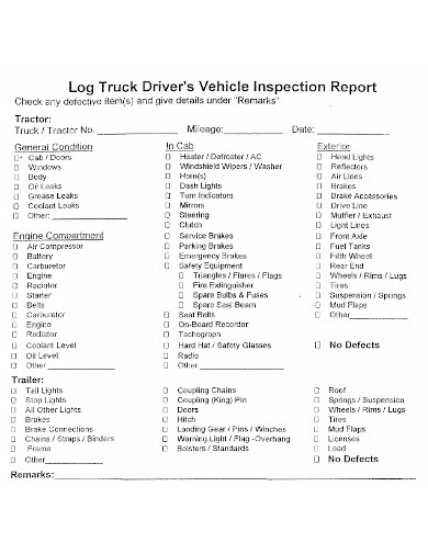 truck drivers vehicle inspection report