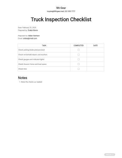 truck inspection checklist template