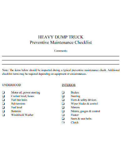truck maintenance checklist sample