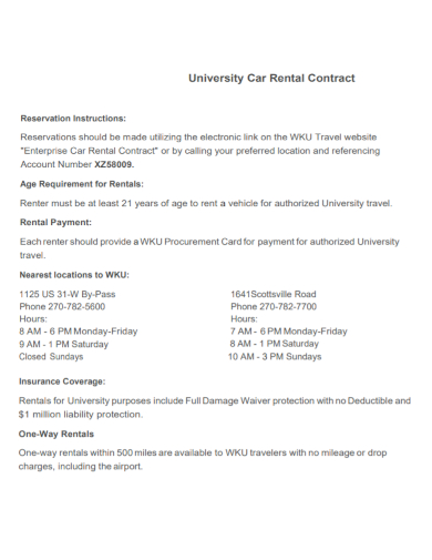 university car rental contract