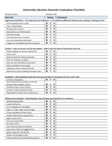 university heuristic evaluation checklist