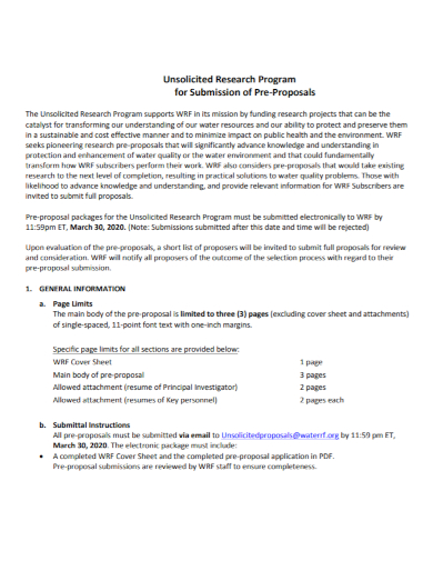 unsolicited research submission of pre proposal