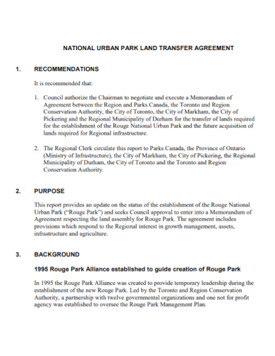 urban park land transfer agreement