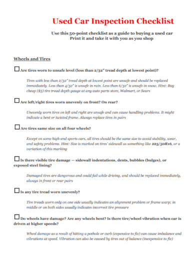used car buying inspection checklist