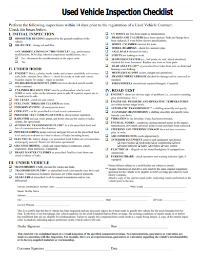used vehicle inspection checklist