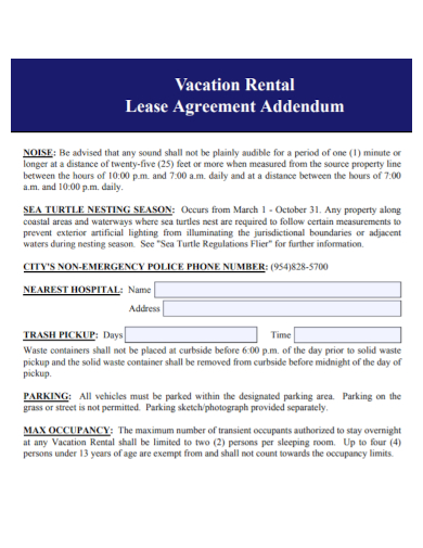 vacation rental lease agreement addendum