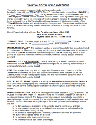vacation rental lease agreement