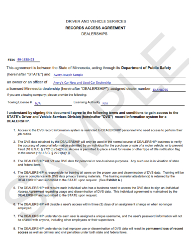 vehicle dealership access agreement