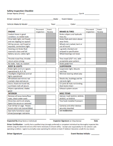 vehicle driver safety inspection checklist