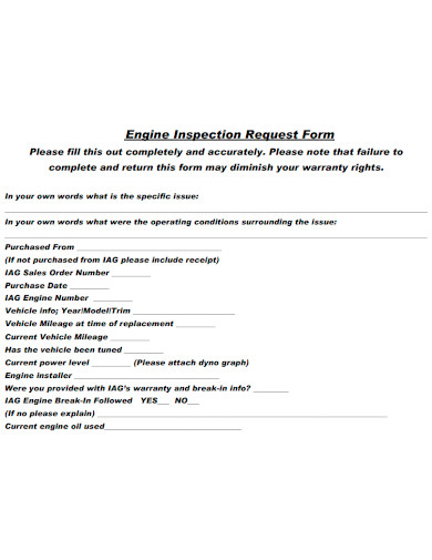 vehicle engine inspection request form