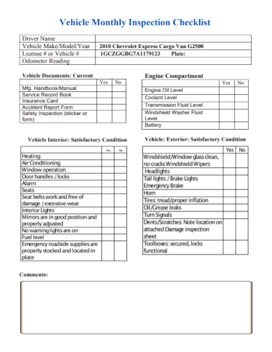 vehicle monthly inspection checklist