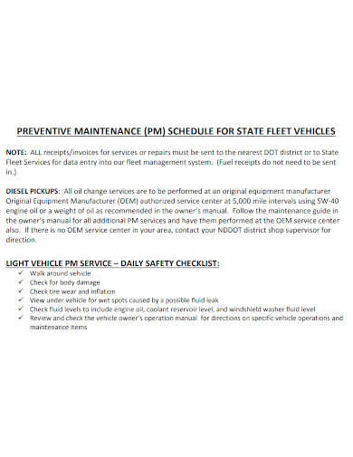 vehicle preventative maintenance schedule