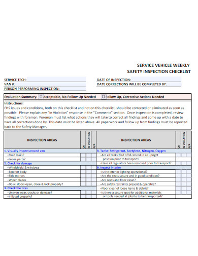 vehicle service safety inspection checklist