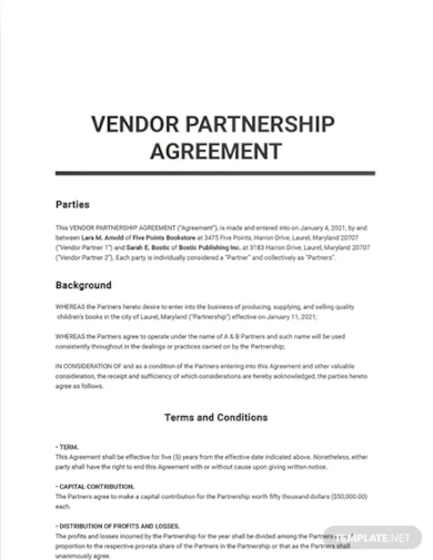 vendor partnership agreement template