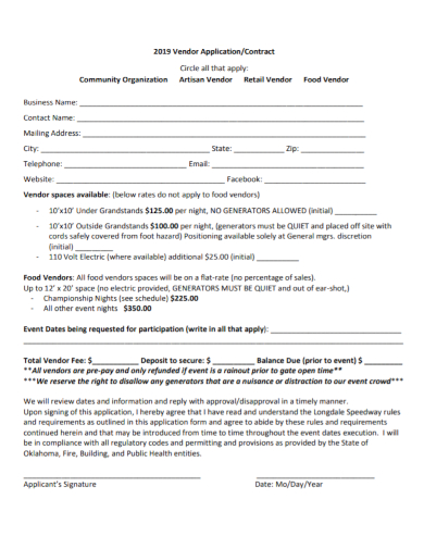 vendor retail application contract