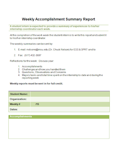 weekly accomplishment summary report