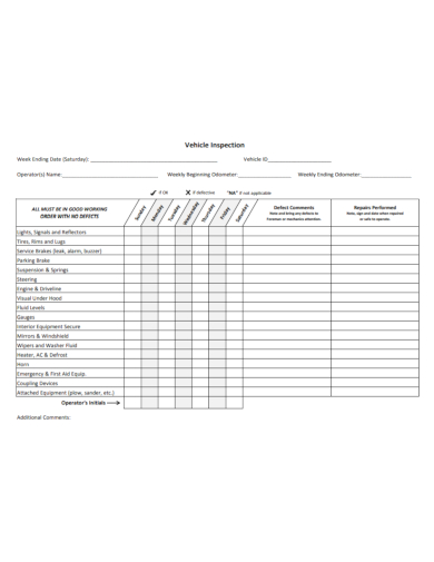 weekly beginning vehicle inspection form