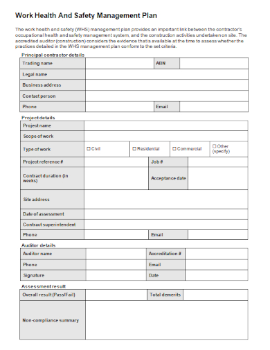 work health and safety management plan