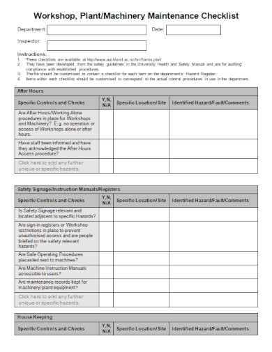 FREE 9 Machine Maintenance Checklist Samples Daily Sewing Preventive 