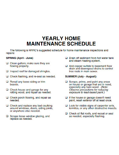 yearly home maintenance schedule