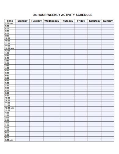 24 hour weekly activity schedule