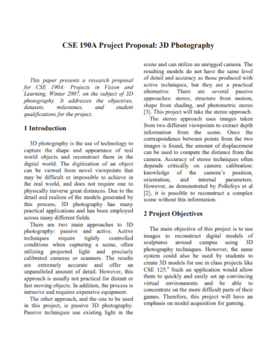 3d photography project proposal