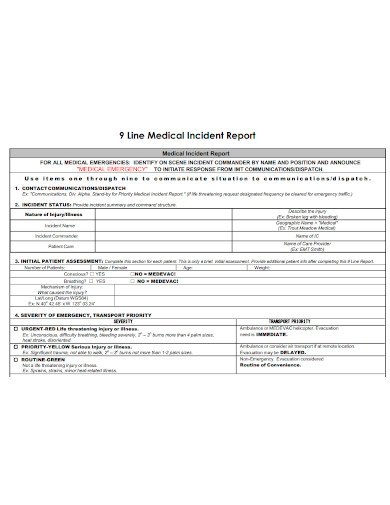 9 line medical incident report