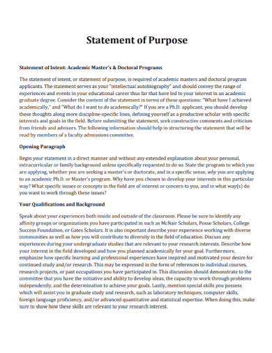 academic admission statement of purpose
