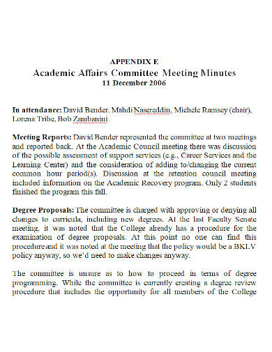 academic affairs committee meeting minutes