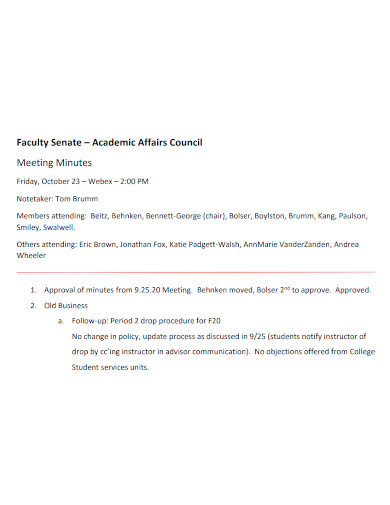 academic affairs council meeting minutes