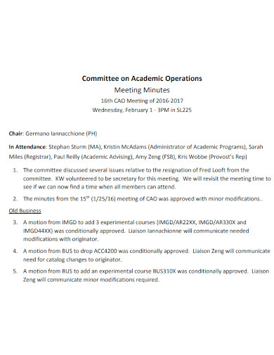 academic operations meeting minutes
