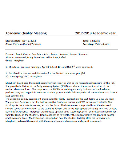 academic quality meeting minutes