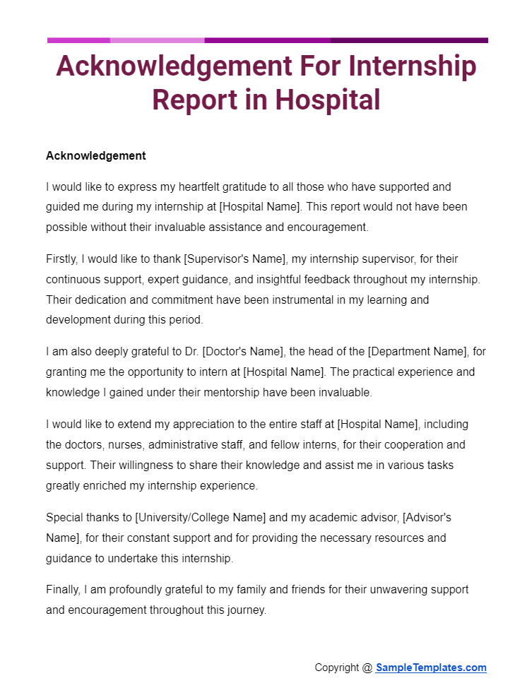acknowledgement for internship report in hospital