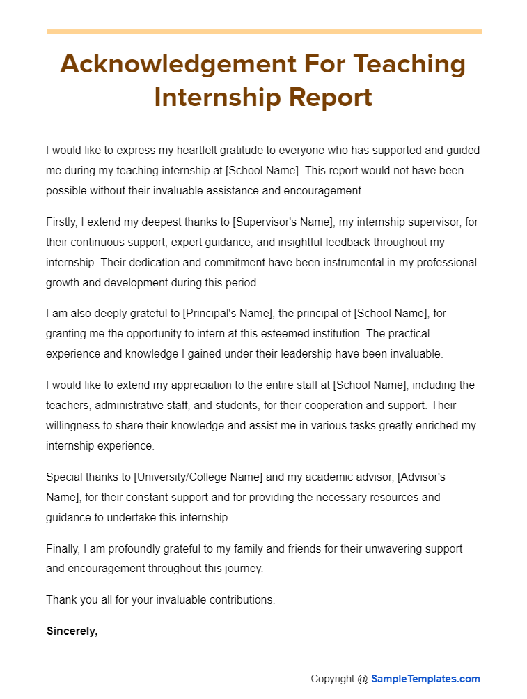 acknowledgement for teaching internship report