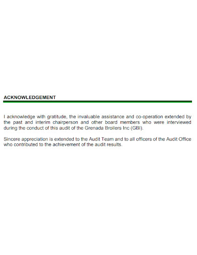 acknowledgement for audit report format