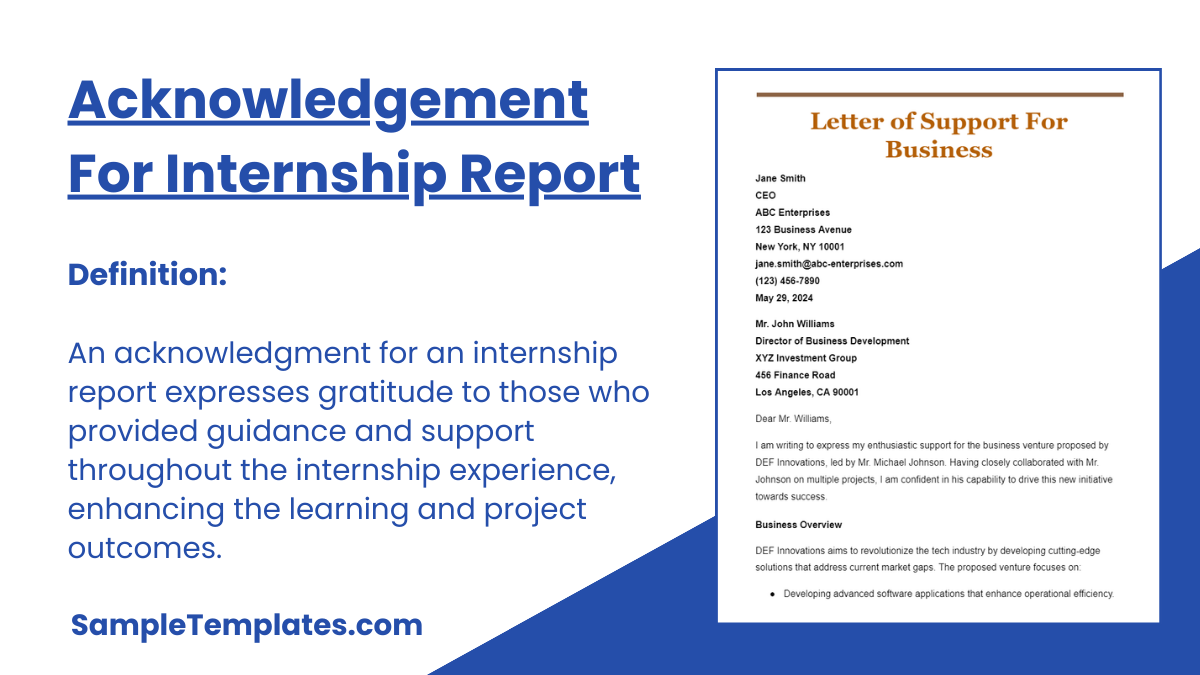 Acknowledgement for Internship Report