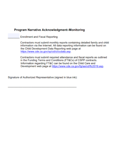 acknowledgment for program narrative report