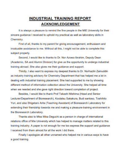 FREE 10 Acknowledgement For Training Report Samples Industrial Job 
