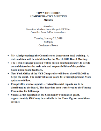administrative committee meeting minutes