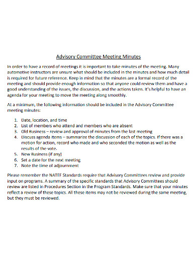 advisory committee meeting minutes