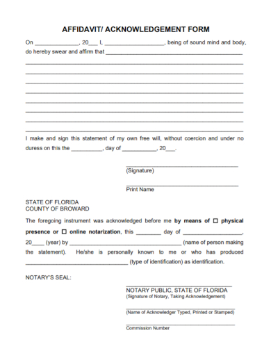 affidavit of acknowledgement form