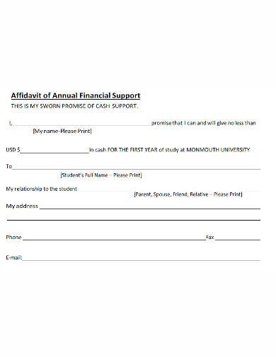 affidavit of annual financial support
