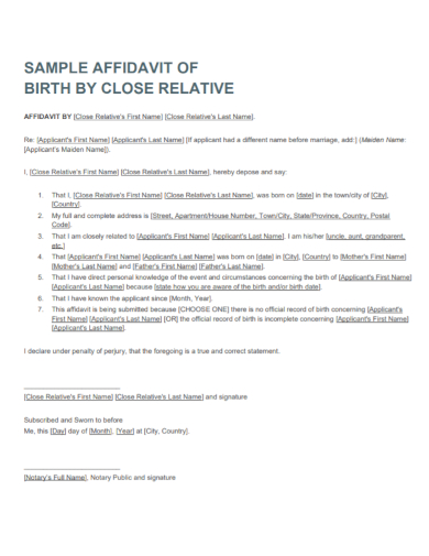 affidavit of birth by close relative