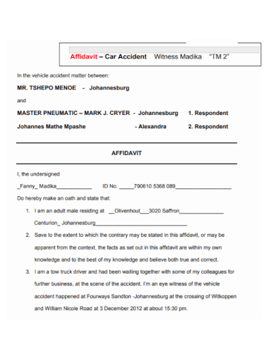 affidavit of car accident witness