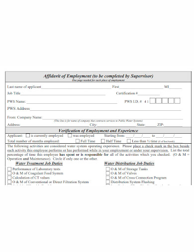 affidavit of employment verification