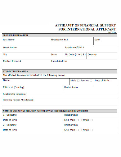 affidavit of financial support for international applicant