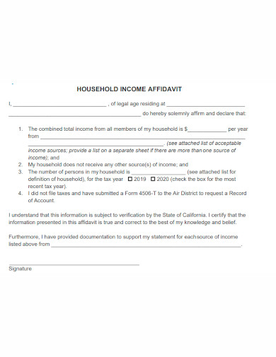 affidavit of houdsehold income