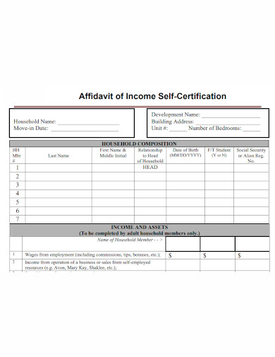 affidavit of income self certification