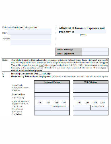 affidavit of income and expenses